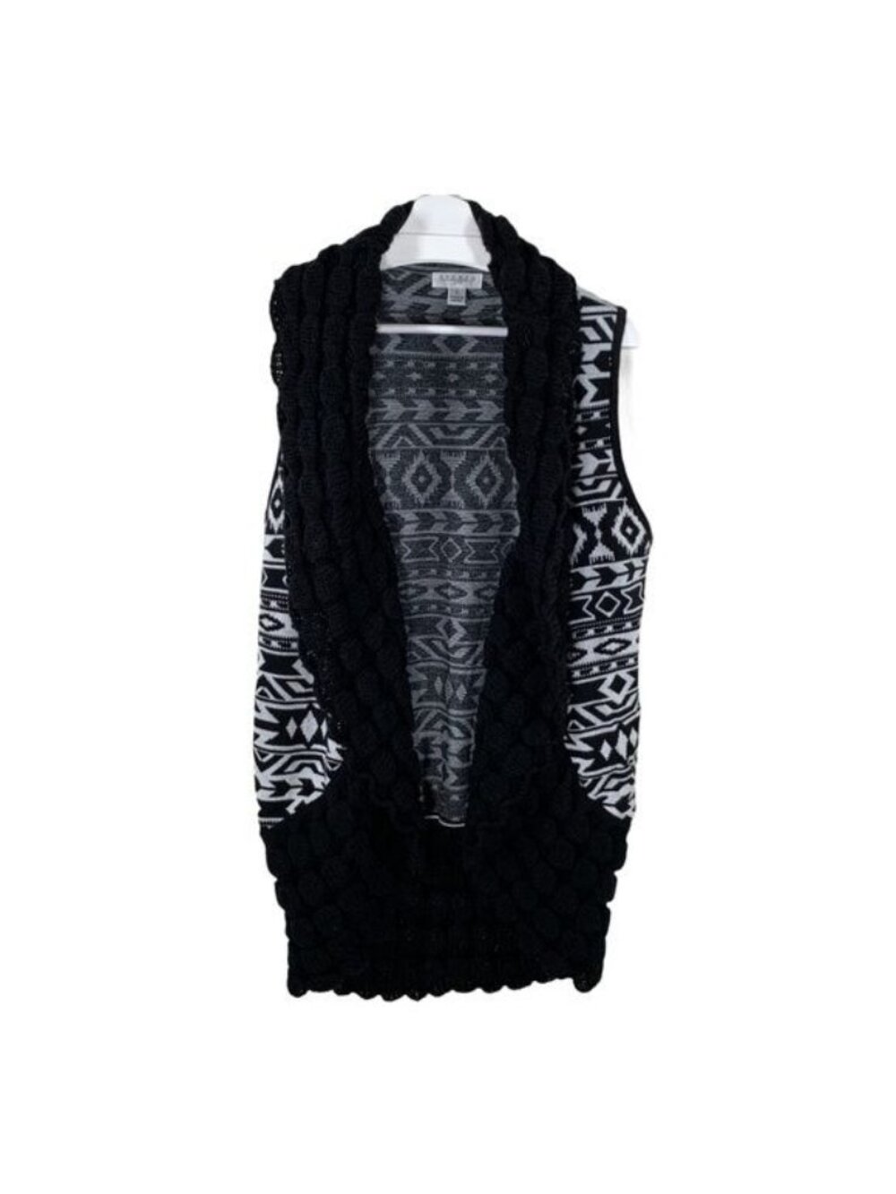 John Paul Richard Women's Cardigan Vest Large Black White Chunky Knit Boho